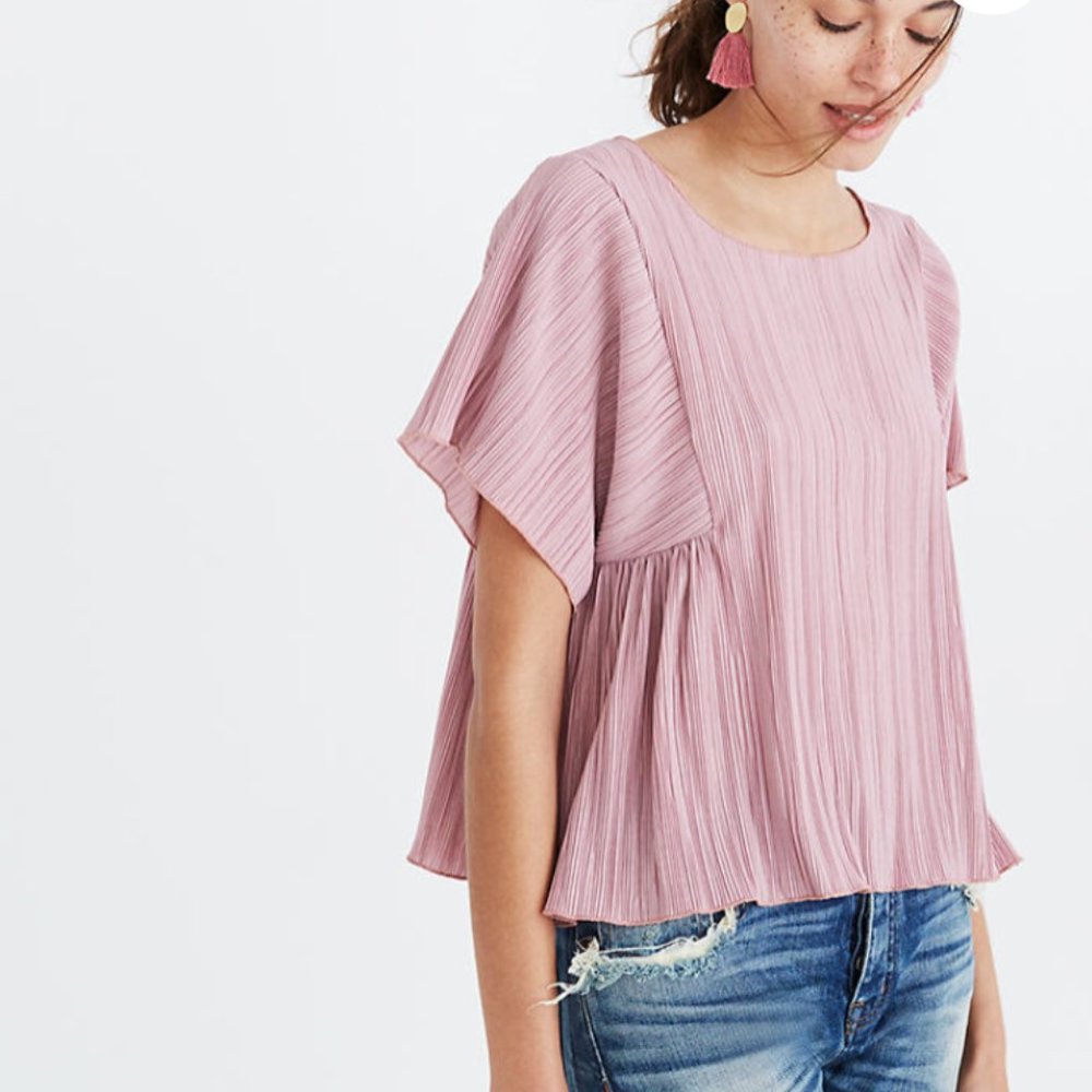 Madewell Texture & Thread Micropleat Flowy Blush Pink Top Size XS